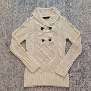 Women's Cream Sweater with Button Detail